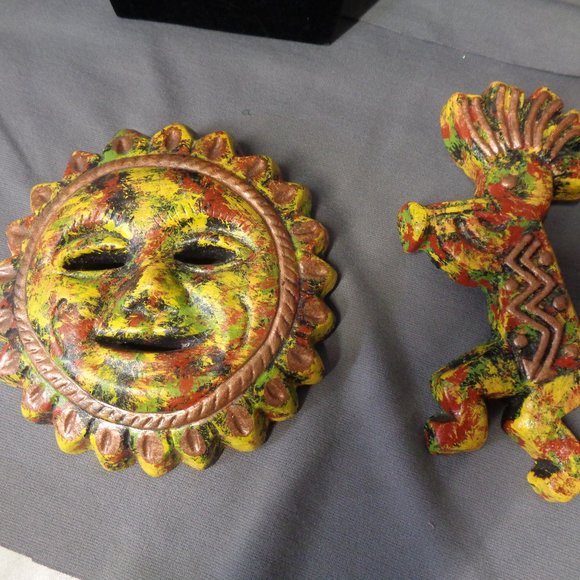 Southwestern Art Sun & Kokopelli Made in Mexico Two Pieces Wall Decor - Picture 1 of 8
